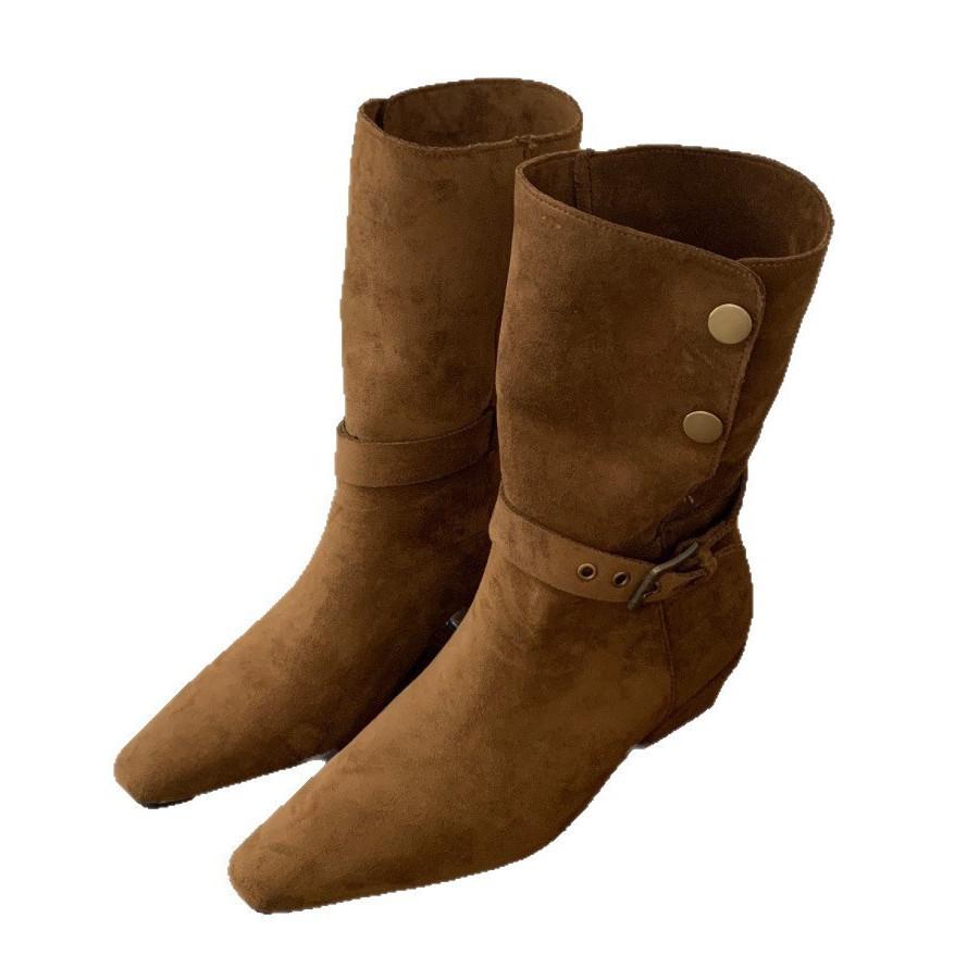 2025 new niche design sense two wear pile knight boots square head thick heel fashion boots wasteland wind western boots women