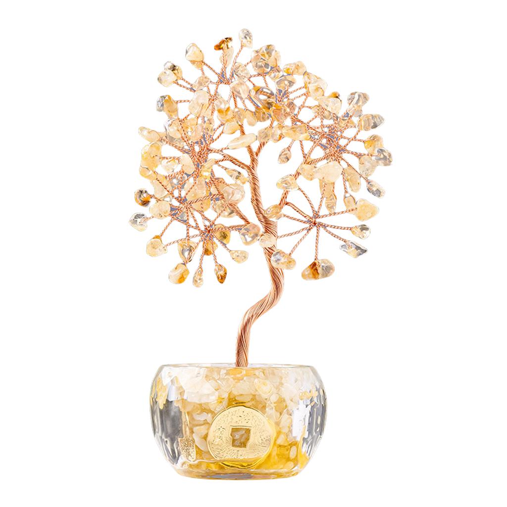 Multicolor Crystal Potted Tree Crystal Stone Wealth Tree Figurine for Positive Energy and Fortune Wealth Success