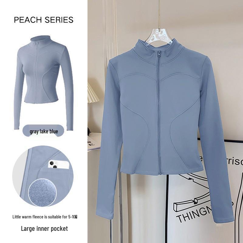 Women's Autumn Stand Collar Pilates Yoga Jacket: Plus Velvet, Quick Dry, Long Sleeve, Zipper Fitness Top for Running and Active Wear
