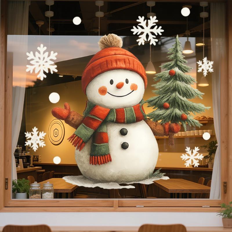 2025 New Year Snowman Santa Claus Home Room Wall Glass Static Sticker Removable Cartoon Christmas Window Sticker Decoration