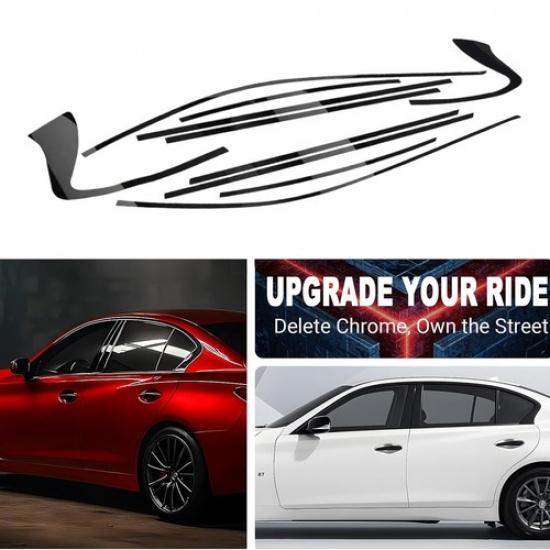 10x Gloss Black For 2014-2024 Infiniti Q50 Chrome Delete Side Window Vinyl Trim