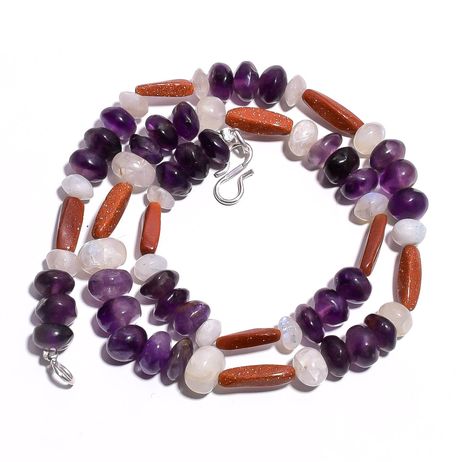 

Натуральный аметист, золотой песчаник, лунный камень, ожерелье из драгоценных камней 17 UB-4206 UB-4206