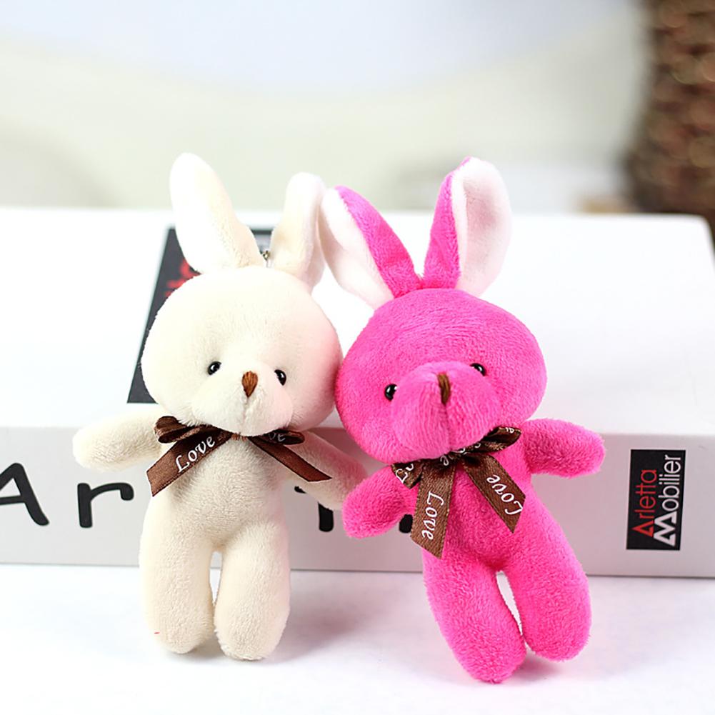 16CM Plush Toy Rabbit with Ribbon Bow Siamese Rabbits Toys Key Chain Pendant Gifts for Children Kids Toy Wedding Gifts