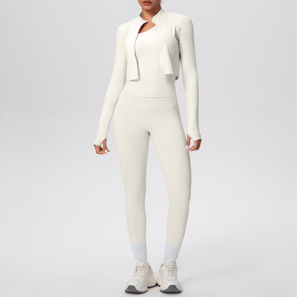 Cloud-like Quick-dry Zipper Jacket & High-waisted Yoga Suit - 3pc Outdoor Running Fitness Set