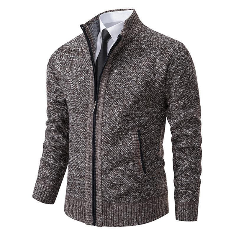 Business Casual Standing Collar Middle-aged and Young Daddy Outfit with Velvet Knitted Sweater Jacket Men