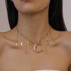 Star Moon Charms Necklace Boho Tassel Chain Choker Rhinestone Crescent Pentagram Fringe Charm Necklace for Women Dates Parties Jewelry