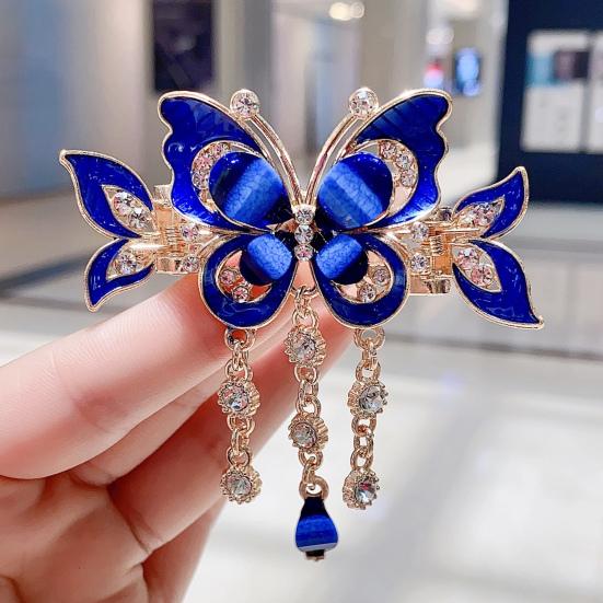 1/2 st Fjärilsformad Hårklämma med Tofskedja Anti-halk Glittrande Strass Hårklo Hårstylingverktyg Håraccessoar