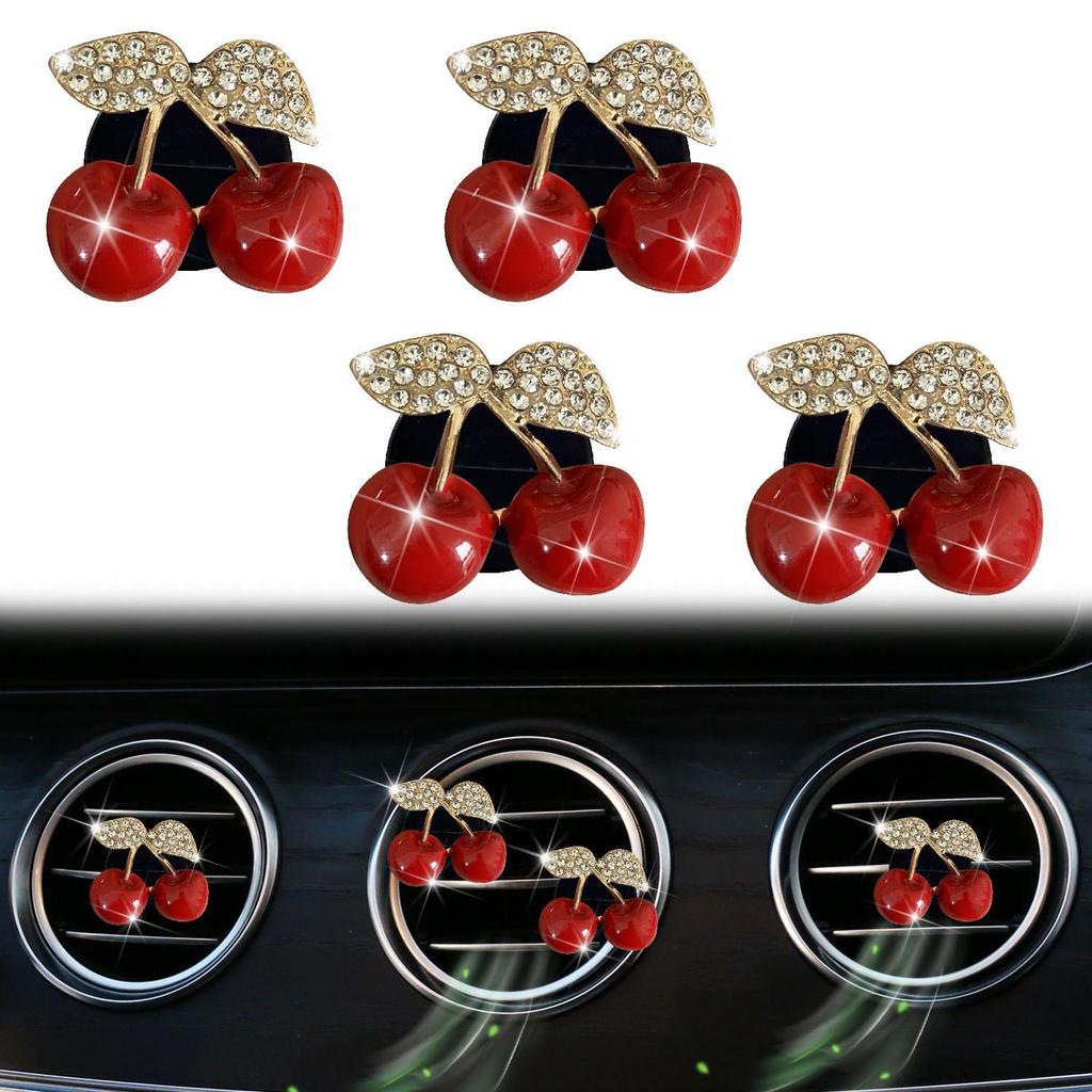 Rhinestone Cherry Car Air Freshener Clip - Decorative Fruit Scent for Vent