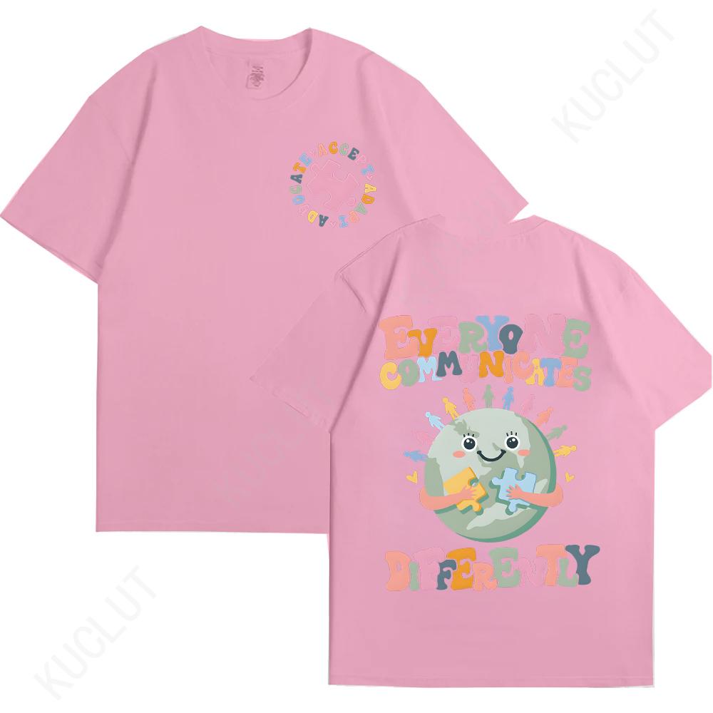 Everyone Communicates Differently Shirt Autism T-shirts Teacher Gift Tops Autism Awareness Teacher Tshirts Autism Month Tee Tops