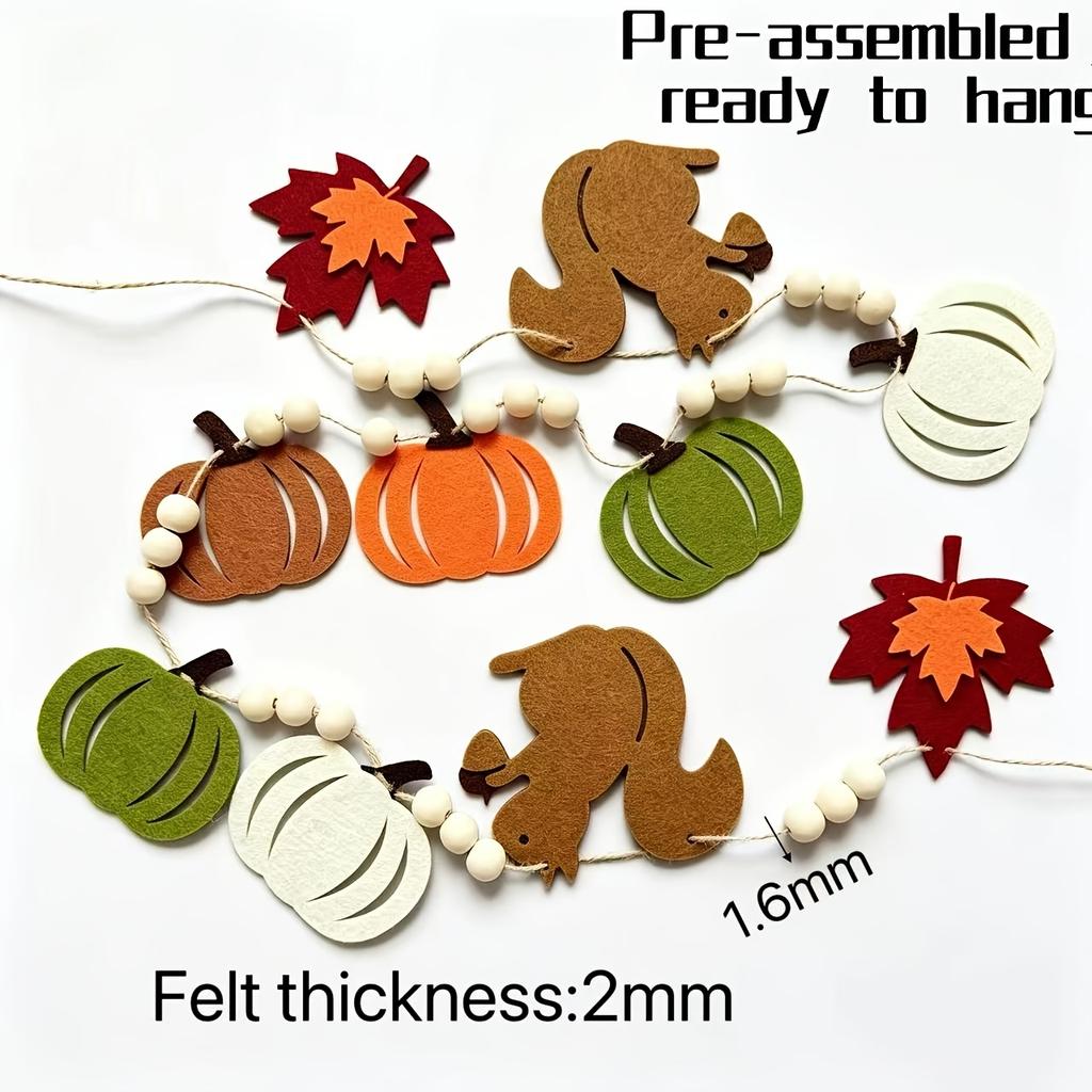 1Pc Autumn Harvest Country Style Party Banner, Pre-Assembled Squirrel Pumpkin Maple Leaf Flag String, Thanksgiving Indoor And Outdoor Rustic Style