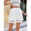 Women Elastic Waist Floral Embroidered Lace Hem Pocket Casual A Line Beach Shorts
