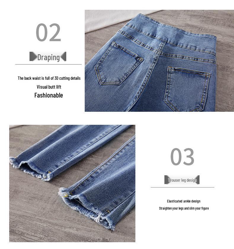 Damen Skinny Jeans mit hohem Bund und ausgefranstem Saum - 2021 Schlankmachend Elastische Passform