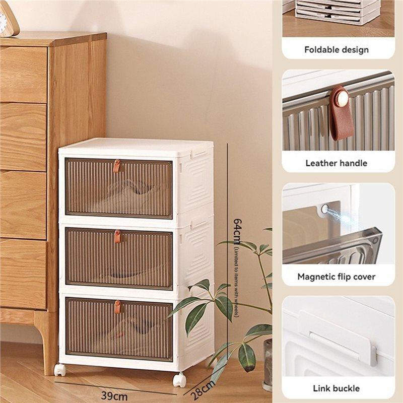 Foldable Plastic Storage Unit, 3/4 Tier Sturdy PP Material Stackable Storage Boxes With Lids For /Clothes