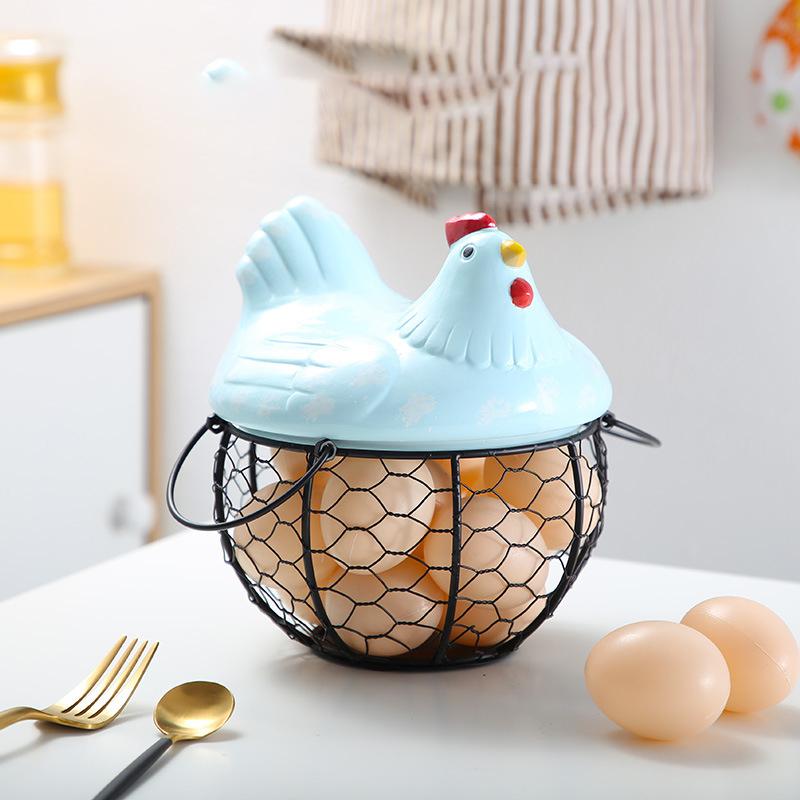 Storage Box Kitchen Ceramic Hen Storage Decorative Accessories Ceramic Iron Egg Basket Fruit Basket Garlic Potato Sundries