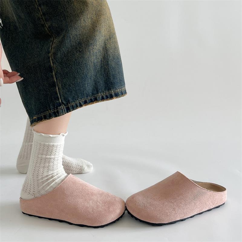 Queen Fan retro flat-bottomed bag head inner height-increasing slippers women's summer wear 2025 new soft-soled half-tow Birkenstocks