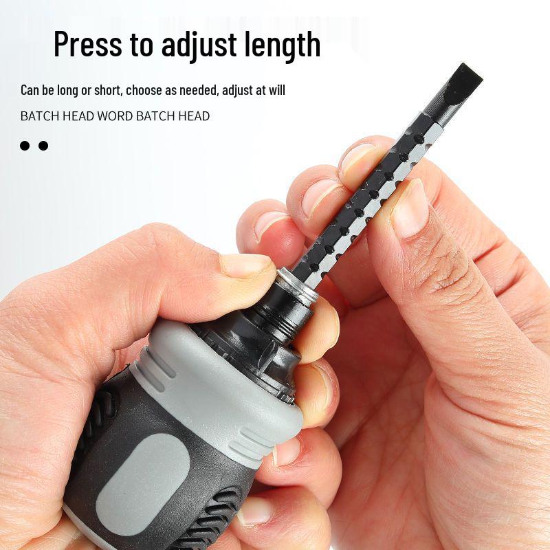 Compact Double-Headed Stubby Ratchet Screwdriver with Phillips & Slotted Bits - Telescopic, Labor-Saving, Forward/Reverse Function