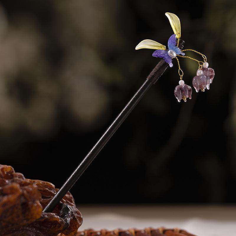 Ancient Style Ebony Imitation Wooden Tassel Hairpin - Hanfu Accessory for Women