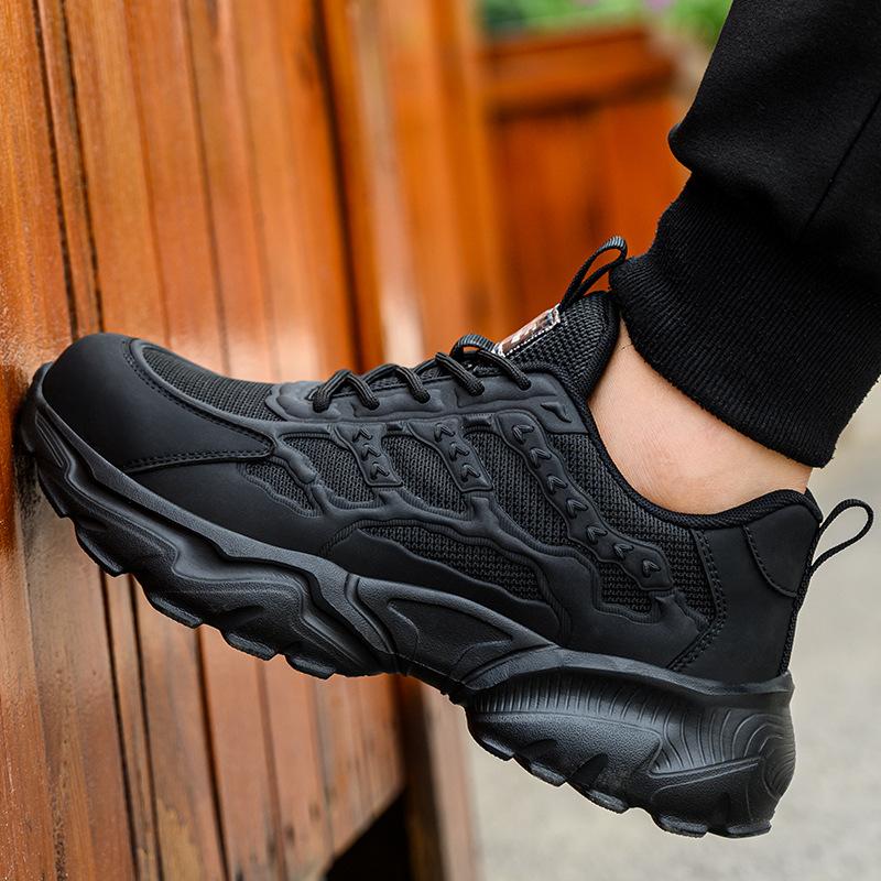Fashion Black Work Shoes Breathable Mesh Steel Toe Safety Shoes for Men Lightweight Safety Work Sneakers Non-slip Labor Protection Shoes