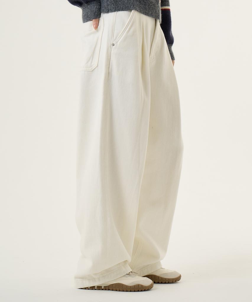 UNKNOWN PLANET Single-Pleat Wide Brushed Cotton Pants White