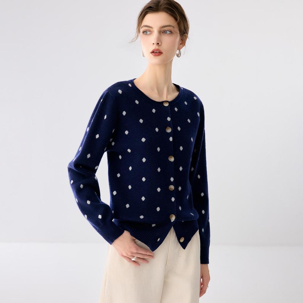 Lekasha Women's Fashionable Cashmere Polka Dot Knit Cardigan