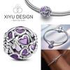 Purple Hollow Heart Mum Charms Beads Fit Original Bracele For Women Diy Bead For Jewelry Making Mother'S Day Gift