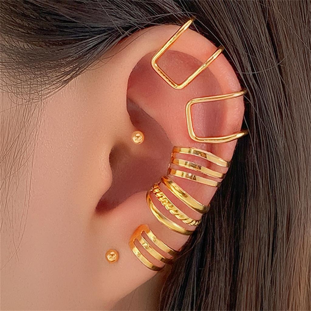 Elegant Multi Layered C Shape Ear Clip Handmade No Piercing Earrings Accessory Fashionable Geometric Layered Ear Cuff