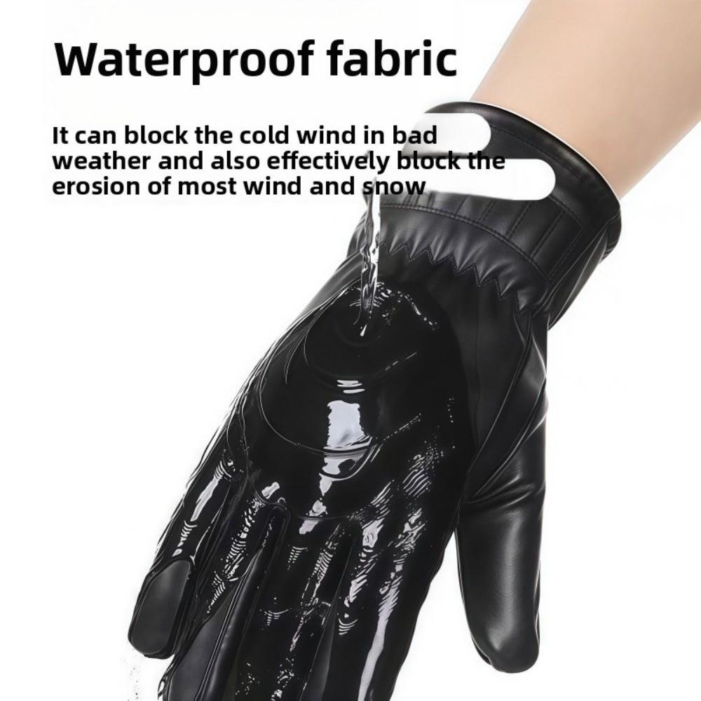 High Quality Black Leather Gloves Warm Full Finge Touch Screen Gloves Windproof Waterproof Full Finger Gloves Outdoor Winter