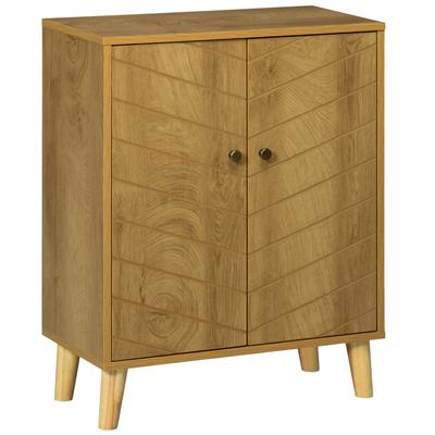 Vintage Storage Cabinet with Double Chevron Doors and Pine Wood Legs, Side Cabinet for Living Room, Kitchen, Bedroom
