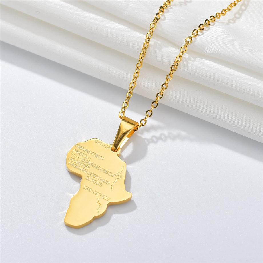 Punk Fashion African Africa Map Pendant Necklaces Female Gold Color Stainless Steels Chain for Women Men Ethiopian Jewelry Gift