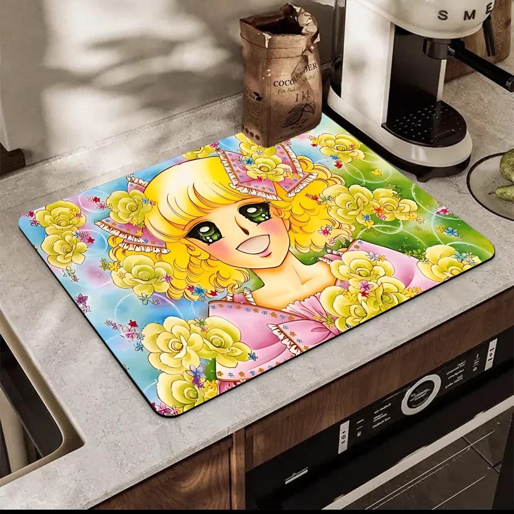 Cartoon Women's Candy Candy Printed Dish Drying Mat Super Absorbent Coffee Drain Pad Tableware Quick Dry Rug Kitchen Dinnerware