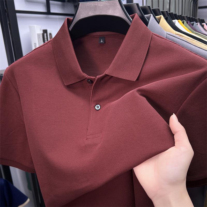 New Pure Cotton Men's High-End Polo Shirt - Short Sleeve, Lapel, Solid Color, Casual Summer T-Shirt