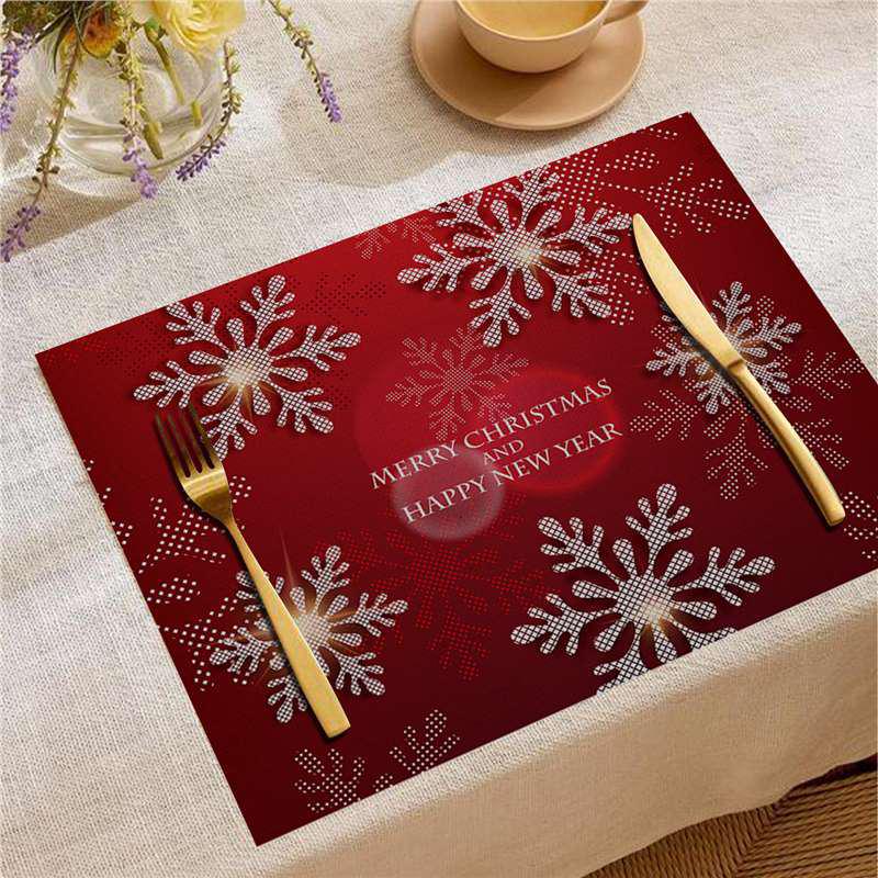 Christmas Digital Print Heat-Resistant Linen Placemat: European and American Birthday Party Table Decor