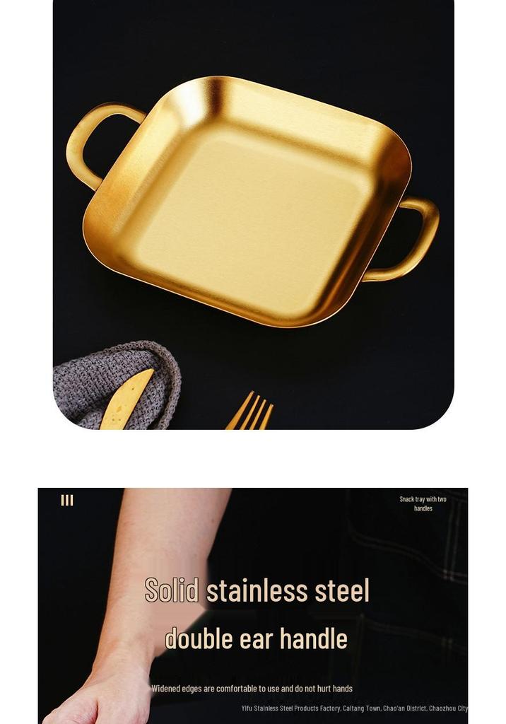 Tiefe quadratische Edelstahl-Grillpfanne - Flacher Snack-Tablett