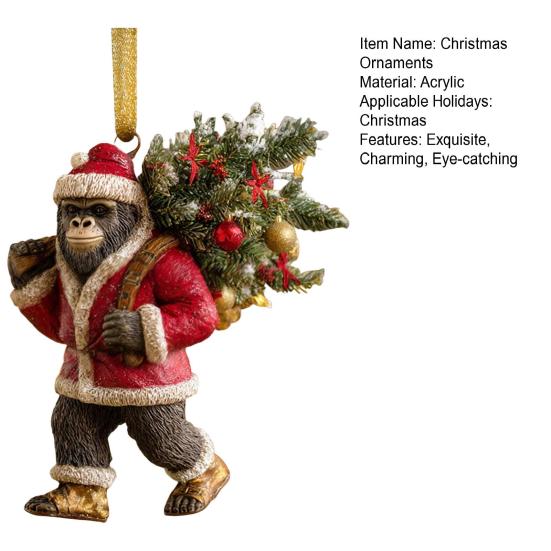 Big Foot Carrying Christmas Tree Hanging Ornament 2D Flat Acrylic Christmas Tree Ornaments for Holiday Home Party Decor