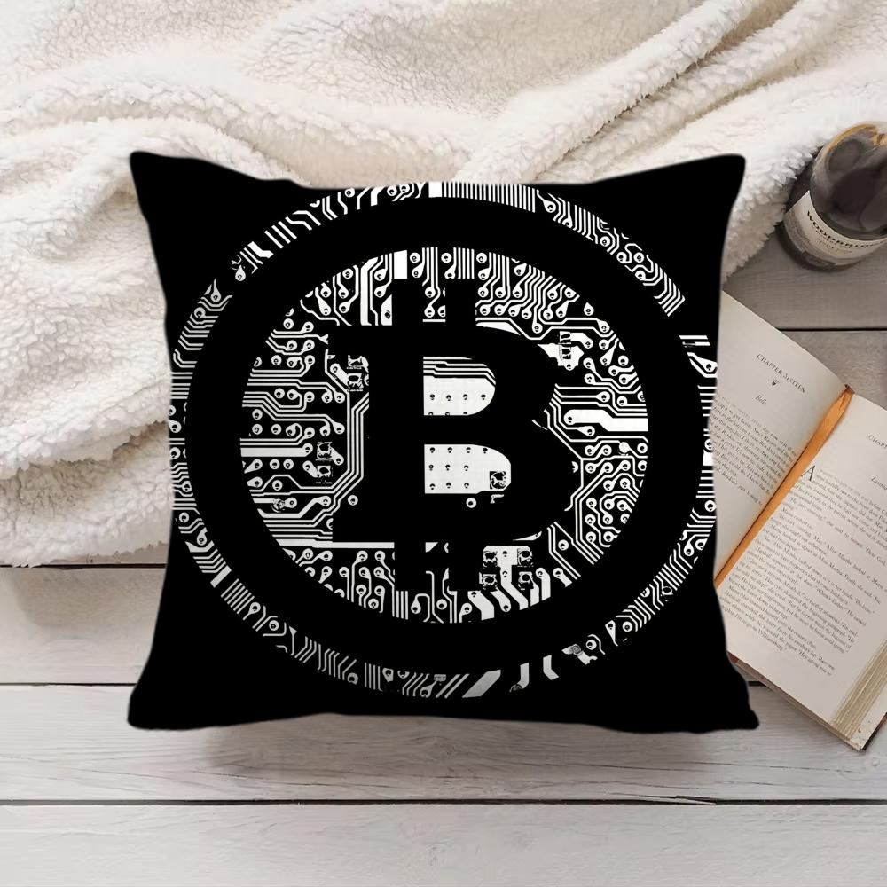 Housse de coussin Bitcoin Cryptomonnaie Btc Peluche Courte Soie Fermeture Éclair Invisible Anti-poussière Housse de Coussin de Canapé Pour Décoration Intérieure