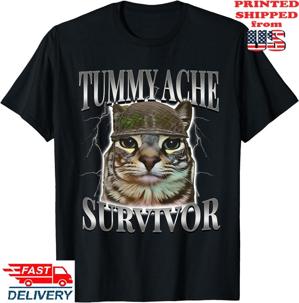 Tummy Ache Survivor Meme Funny Cat Shirt T-Shirt, Unisex Tee Unisex T-Shirt S