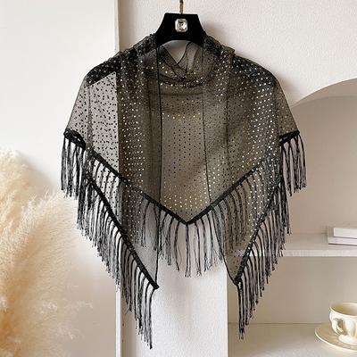 Fashion Sequins Triangle Scarf Glitter Tassel Lace Shawls Lady Cape Wraps Pure Color Wedding Party Stoles Evening Dresses Shawl