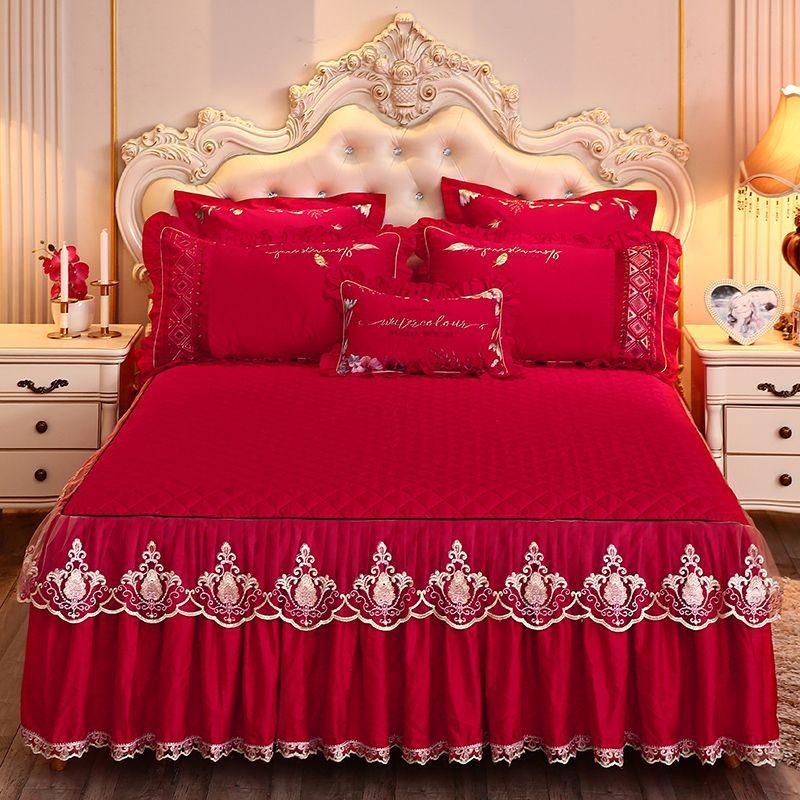 Kesha European Bedspread Cover Single-piece Bed Skirt Three-piece Set Padded Thickened Simmons Protective Cover 1.5m 1.8m Dream Field
