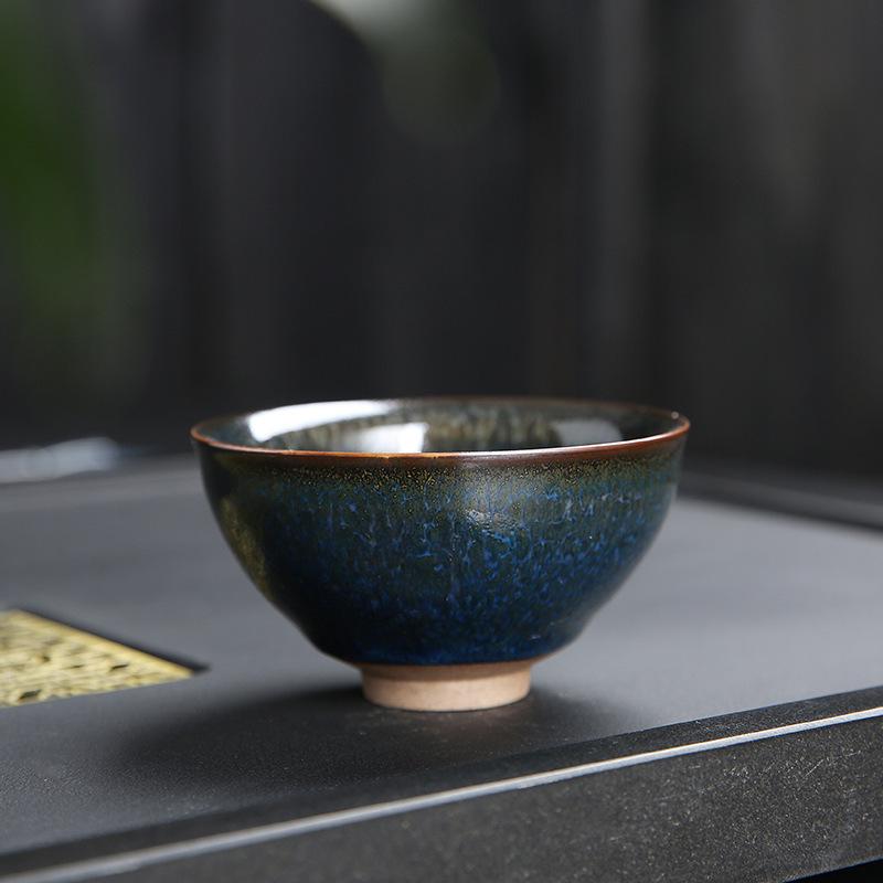 

145ml Iron Tire Peacock Green Jianzhan Blue Lotus Dragon Scale Pattern Single Master Cup Kiln Change Tea Bowl Tasting Chazhan About 145ml