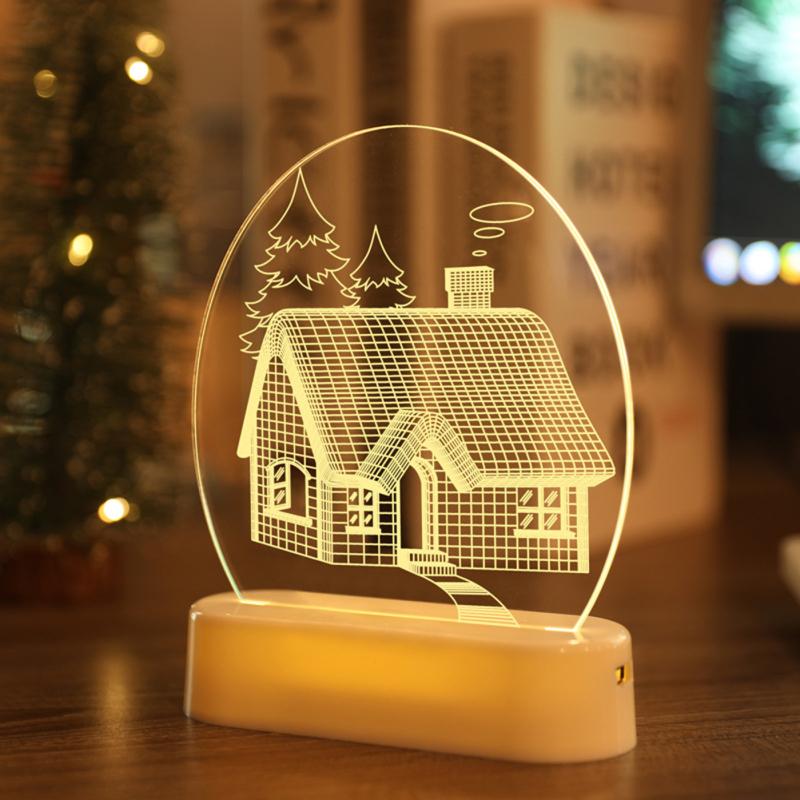 3d Led Christmas Lamp Santa Claus Snowman Bells Ornament Night Lights Christmas Holiday Gifts For