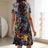 Ladies Plus Size Short Sleeve Crew Neck Dress Soft Floral Art Print Loose Gown For Summer Daily Commute
