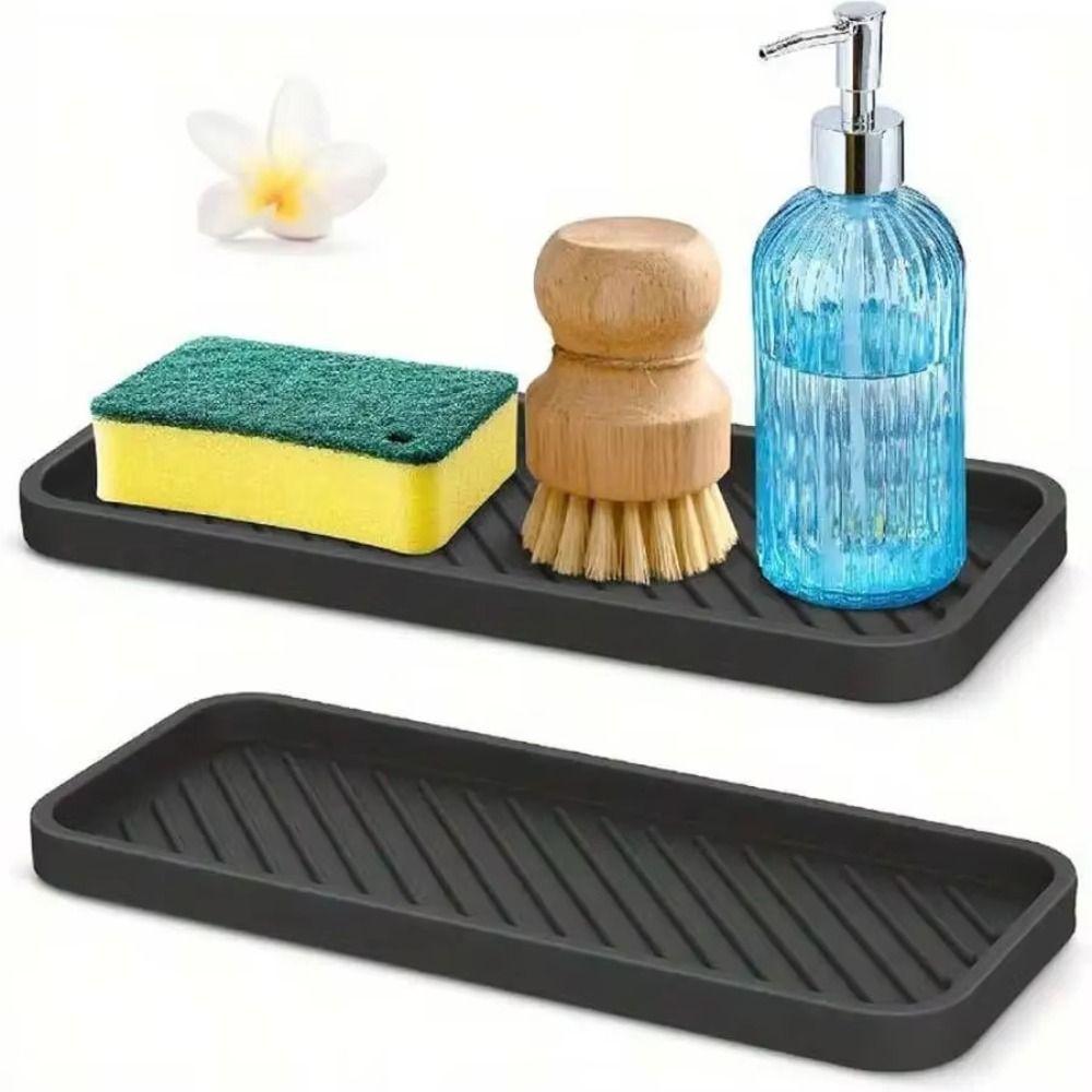 Simple Sink Organizer Non-Slip Draining Pad Bathroom Organizer Silicone Drain Tray  Bathroom