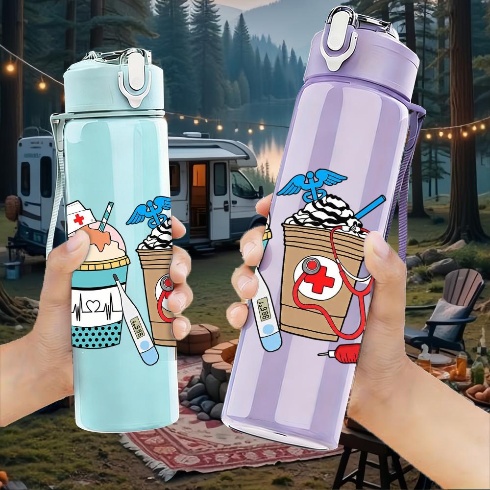 1PC Beach Cooler First Aid Kit 750ml Color Plastic Sports Water Bottle Leakproof Flip Straw Lid Suitable for Sports Office Home Use