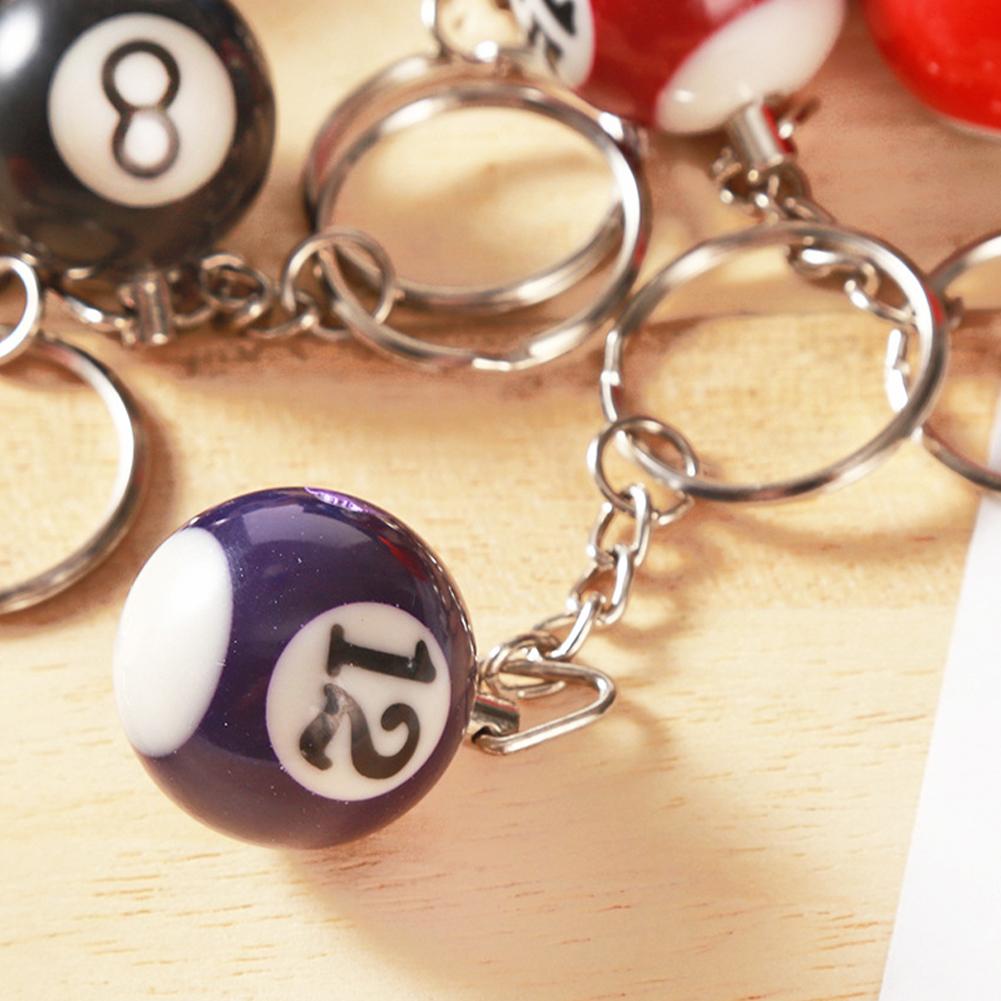 16pcs/Set Mini Billiards Shaped Keyring Assorted Colorful Billiards Pool Small Ball Keychain Creative Hanging Decorations