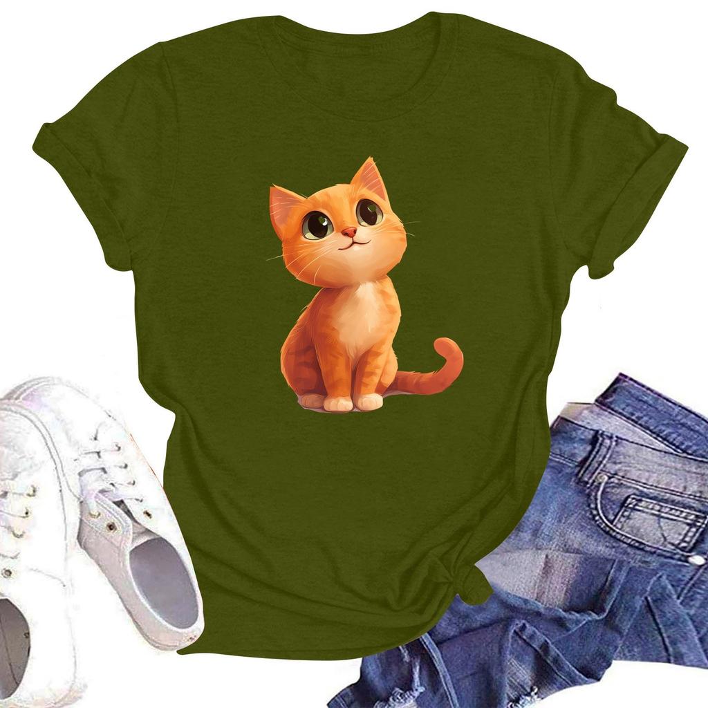 Damenmode Bedrucktes Rundhals-Kurzarm-T-Shirt Pullover-Oberteil