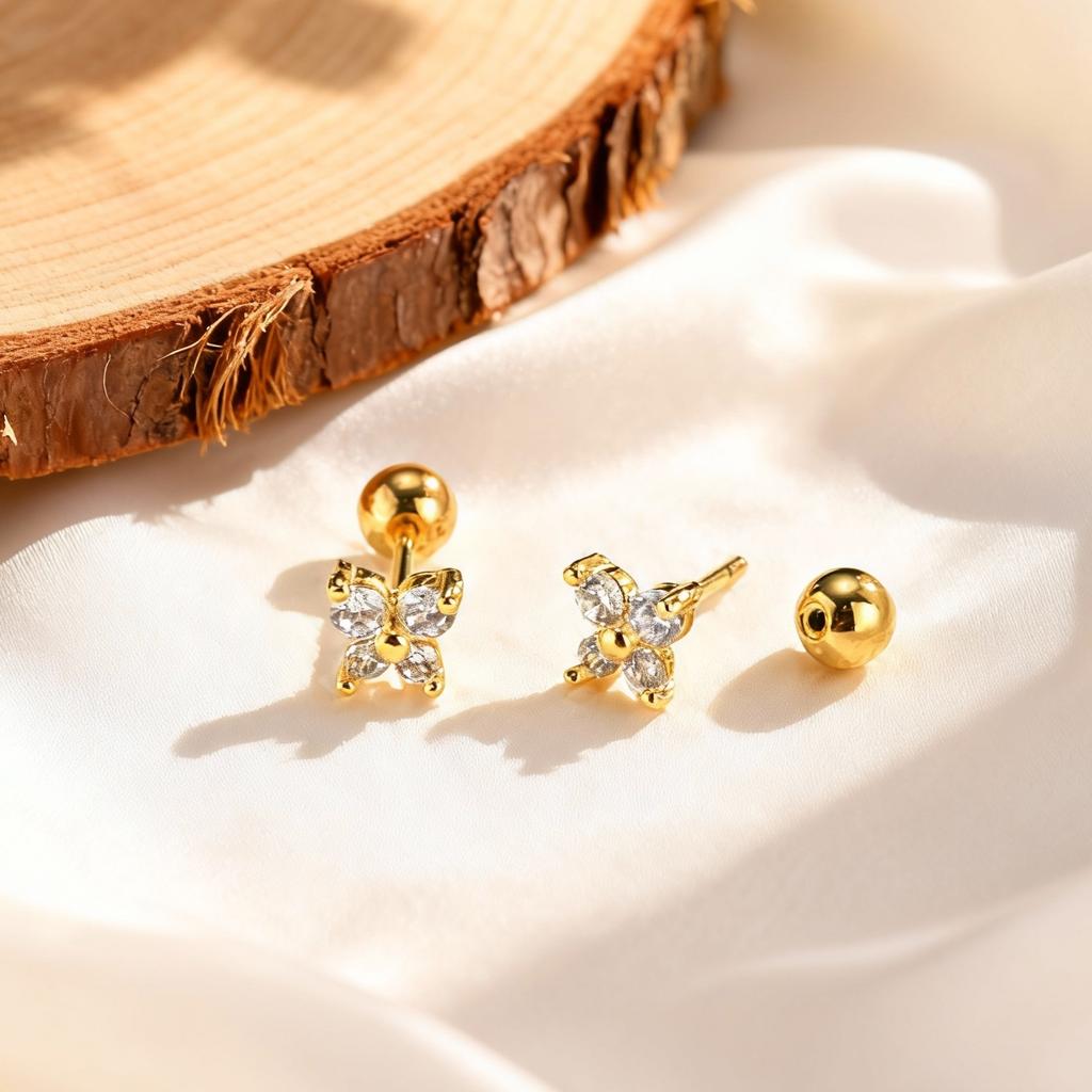 Mini Dainty White Zirconia Butterfly Stud Earrings for Women Girls,Stainless Steel Zircon Earrings,Gold Plated Exquisite Jewelry