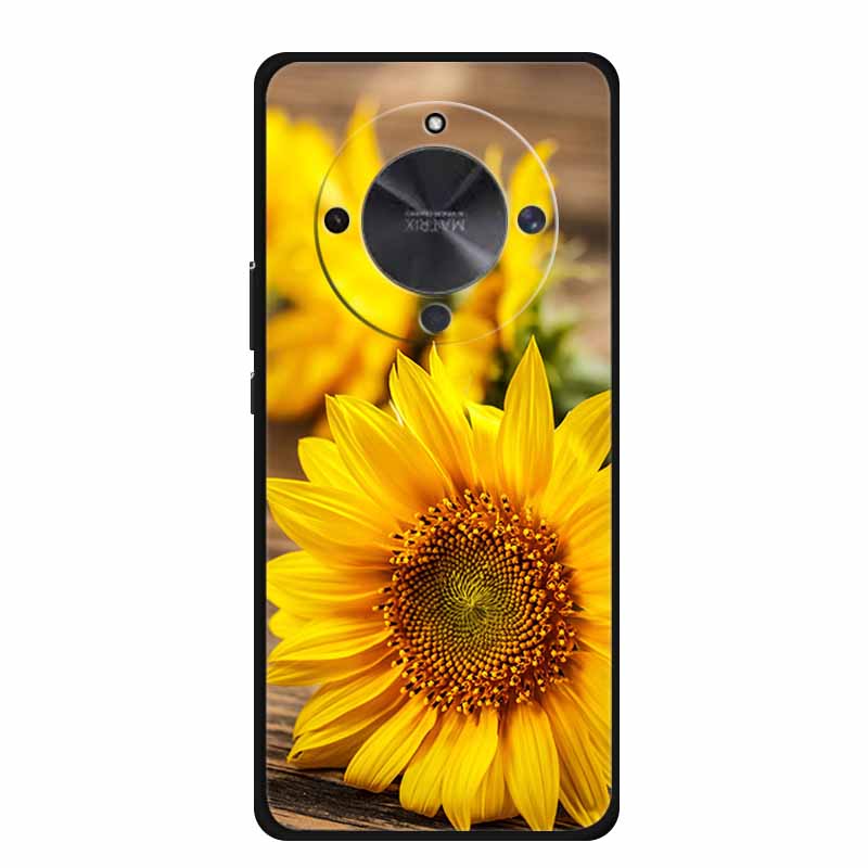 Phone Case For Honor X70 5G 2025 Case X 70 Coque Flowers Black Silicone Soft Back Cover For Honor X70 Cases HonorX70 Funda 6.79"