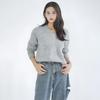 Women's Fluffy Grey Sweetheart Neck Sweater Jacket - Loose Fit Autumn/Winter Outerwear