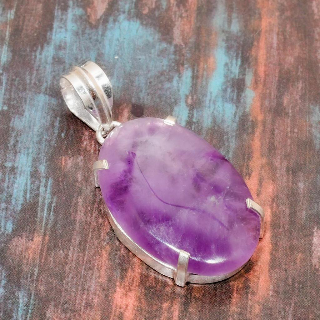 Sage Amethyst Gemstone Handmade Jewelry Solid  925 Sterling Silver Pendant For Her