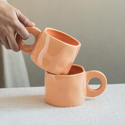 Simple Style Orange Ceramic Mug Household Circle Handle Coffee Cup Practical Milk Oat Cup Drinking Cup